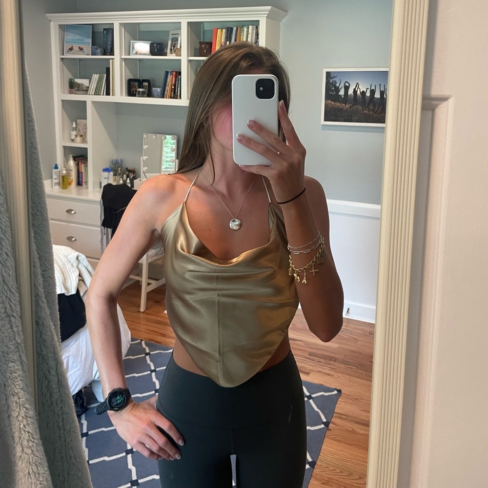 Brown & Gray Silky Backless String Top